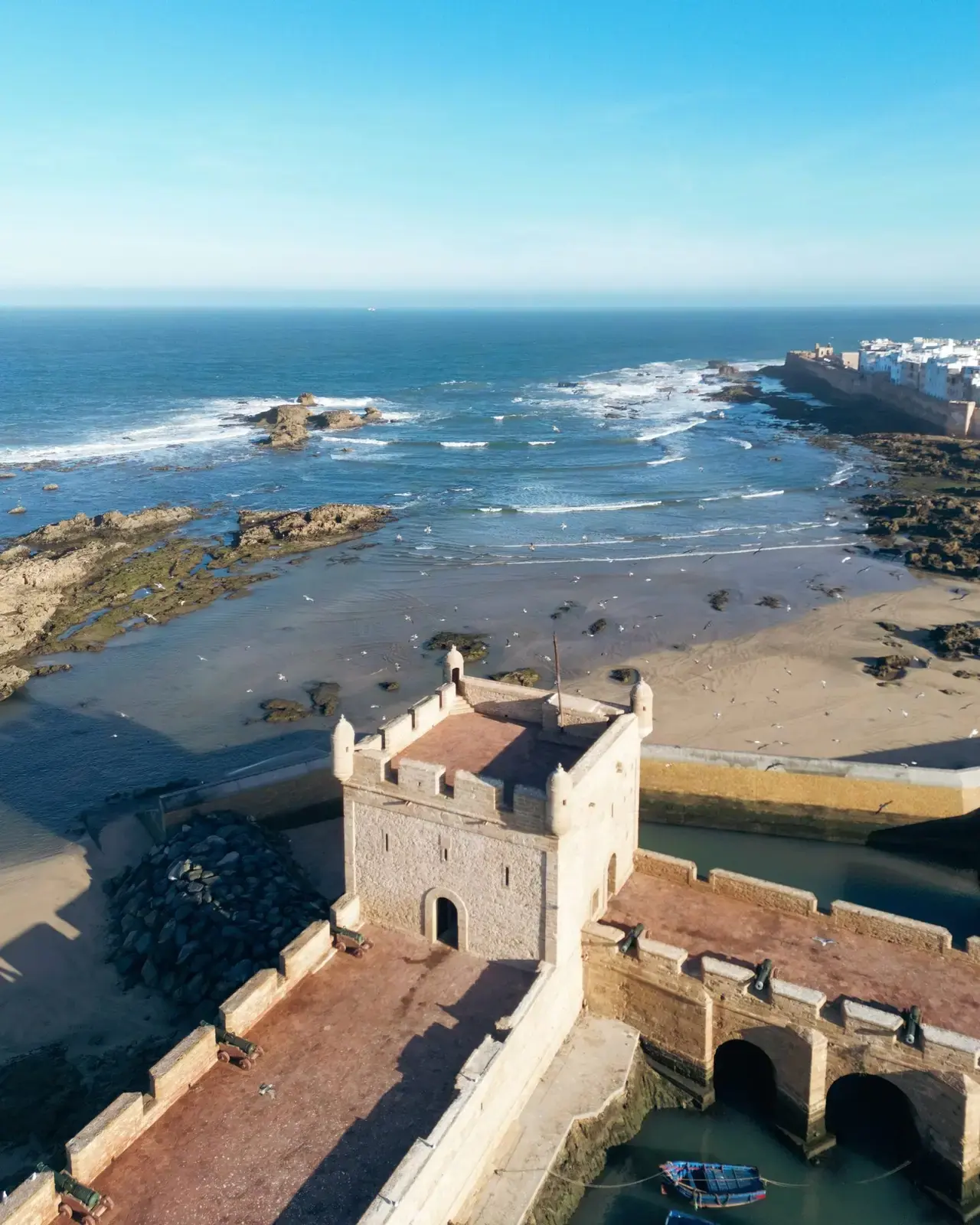 Stone Sqala du Port ramparts and cannons facing the Atlantic in Essaouira