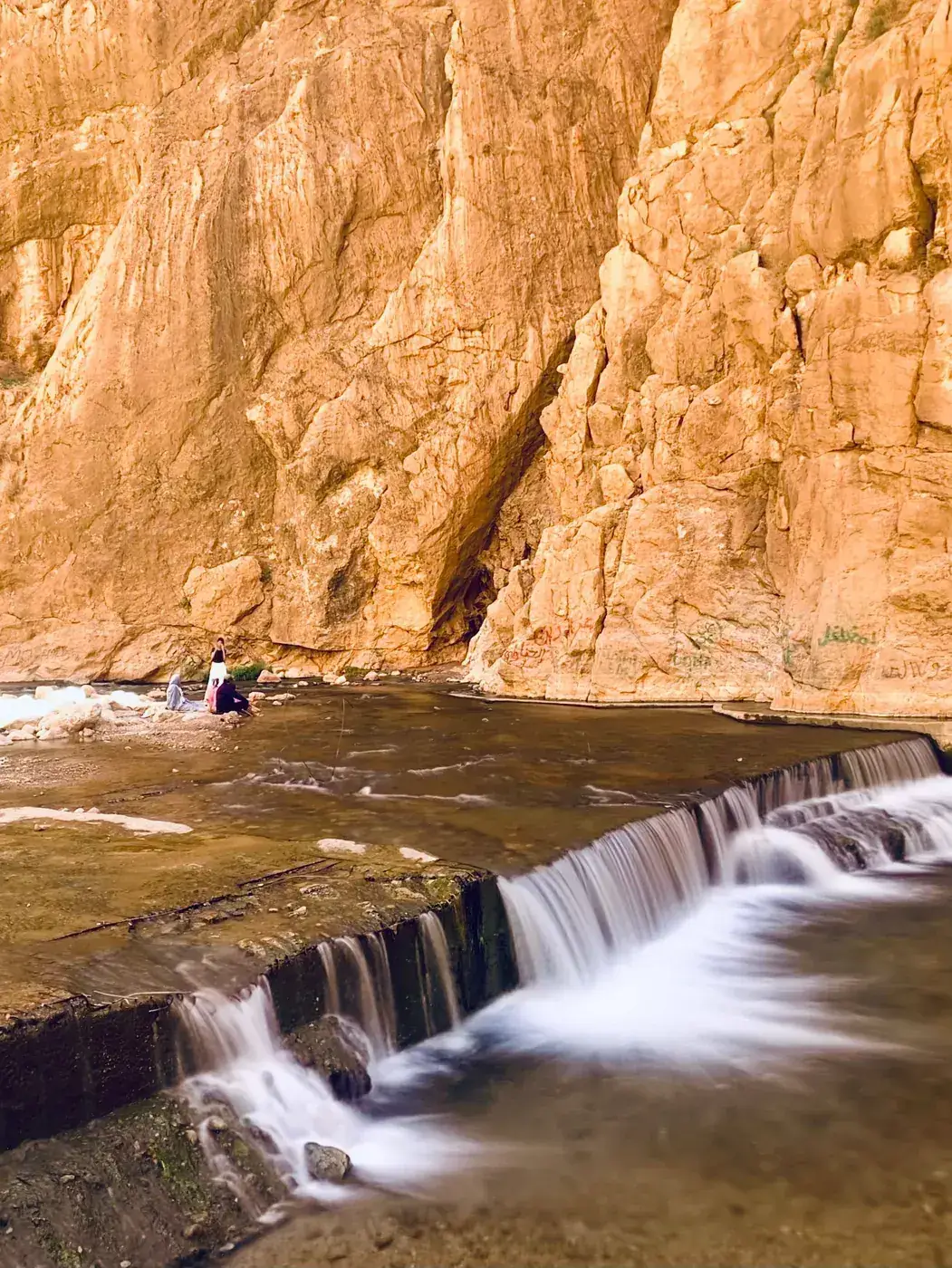 Small waterfall cascading inside the Todra Gorge, Morocco