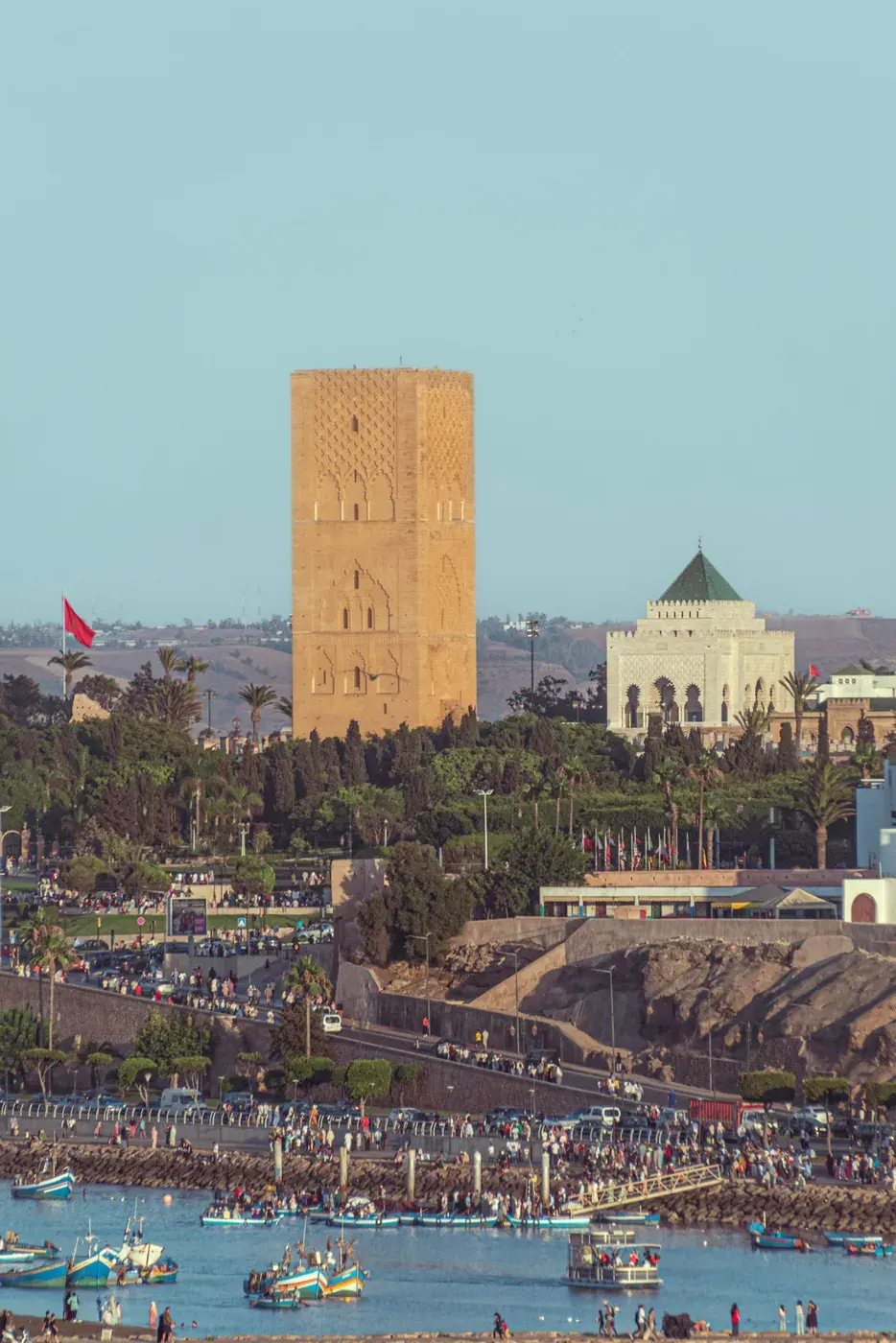 Hassan Tower beside the Mohammed V Mausoleum in Rabat, Morocco