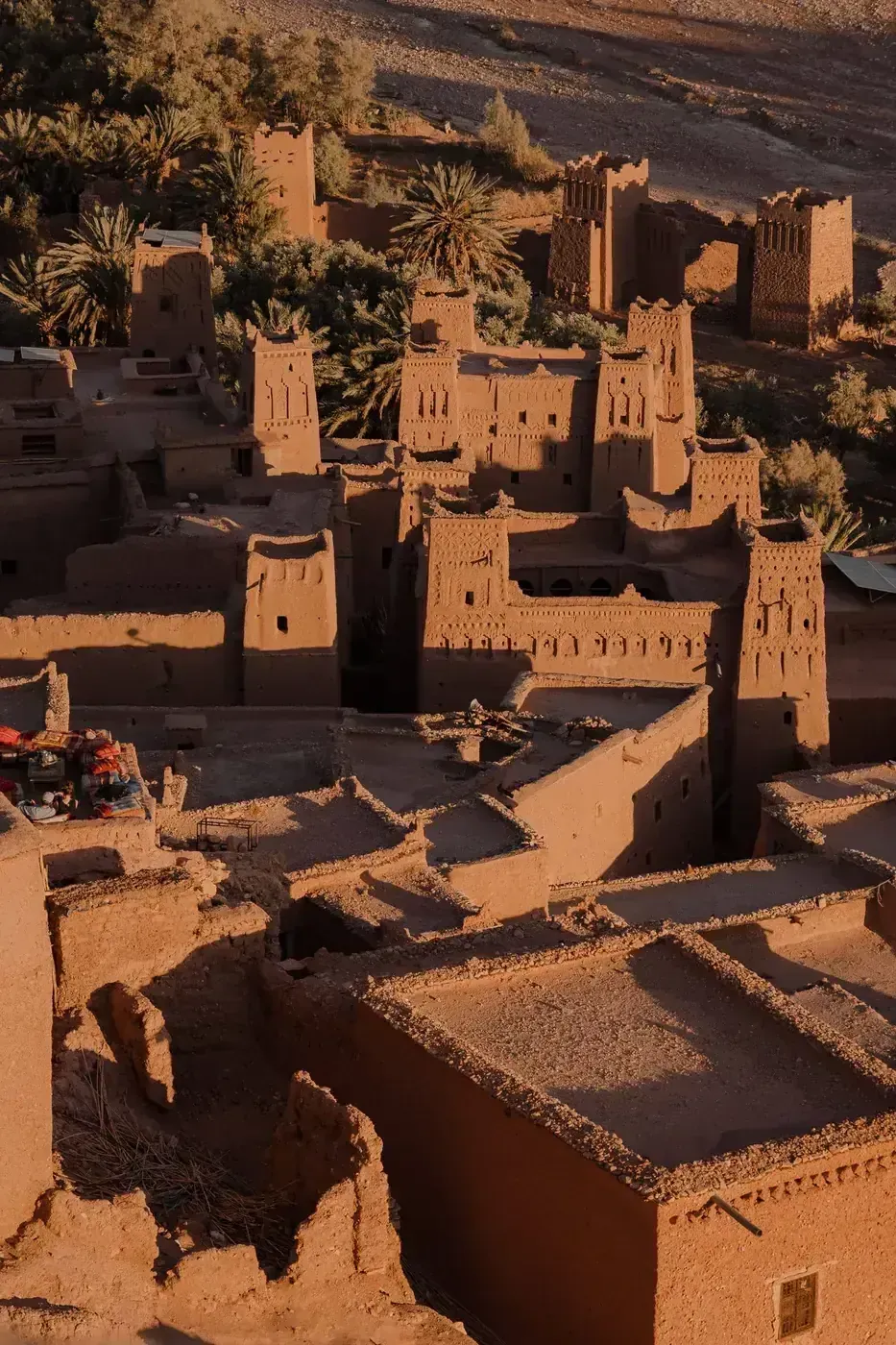 Aït Ben Haddou ksar at sunset, a UNESCO World Heritage site on the Marrakech-Merzouga route