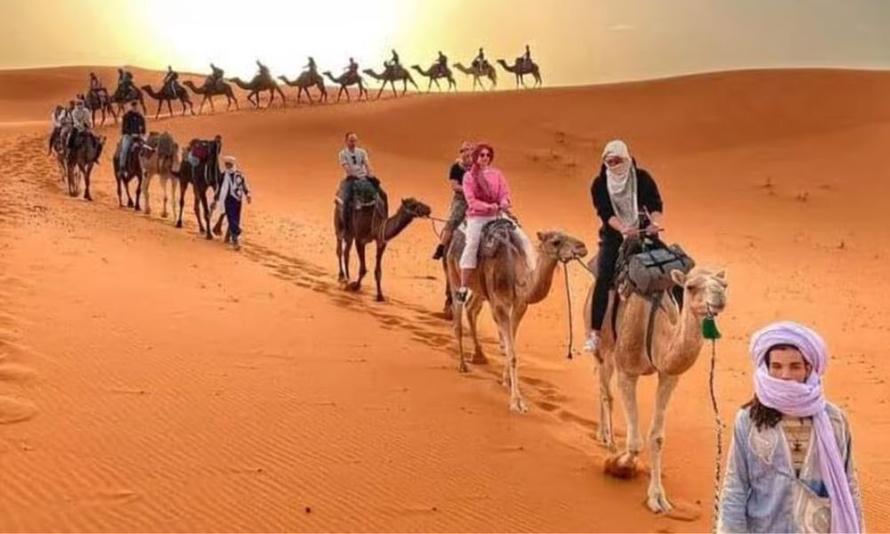 Erg Chebbi dunes at golden hour near Merzouga, Morocco
