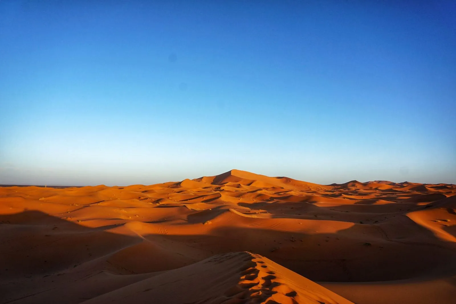 Erg Chebbi dunes at golden hour near Merzouga, Morocco