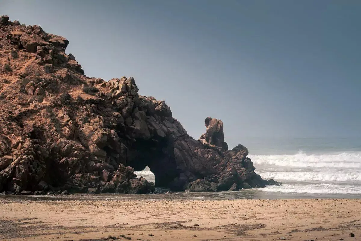 Cliffs and beach at Mirleft on the Atlantic coast, Morocco