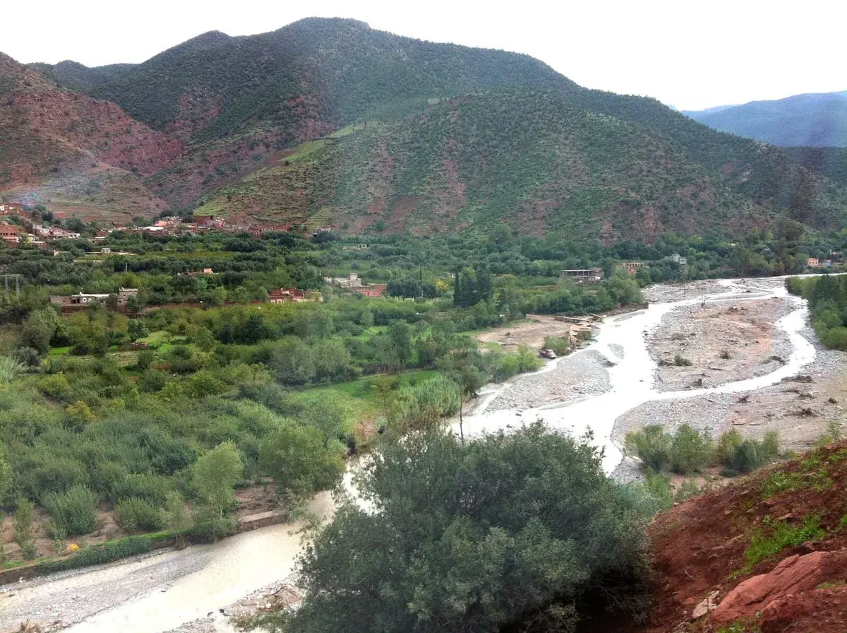 Green Ourika Valley with Atlas foothills, Morocco