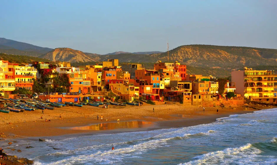 Surf beach and fishing village of Taghazout, Morocco
