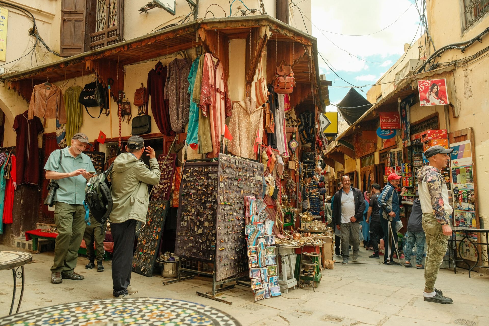 Evocative arched leather souk tunnel in the Fes medina